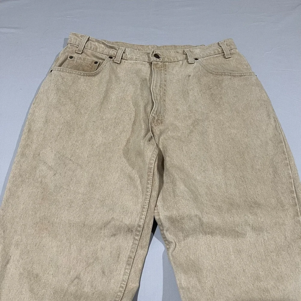 Vintage 90s Levis 545 Mens Tan Khaki Loose Fit Straight Leg USA Pant Faded 38x30 - Picture 3 of 9